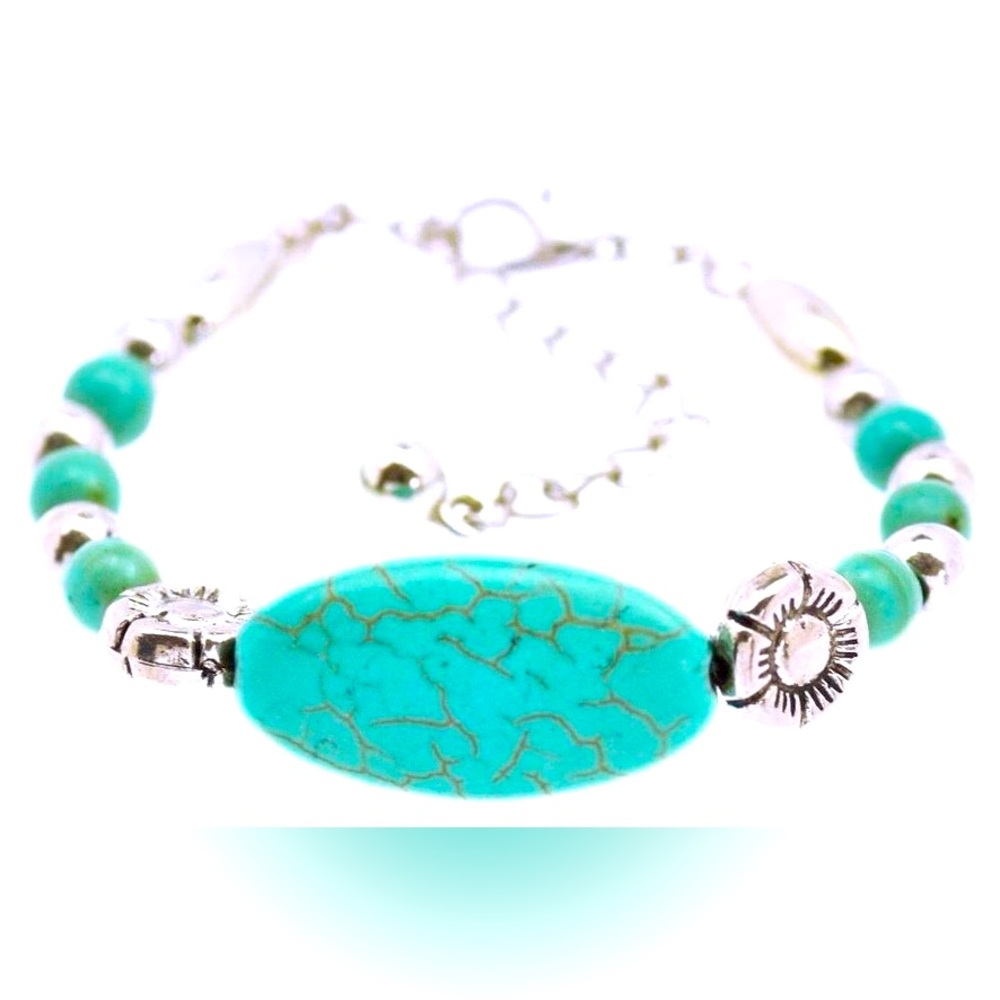 Handcrafted Turquoise and Silver Beaded Bracelet - Boho Chic Jewelry